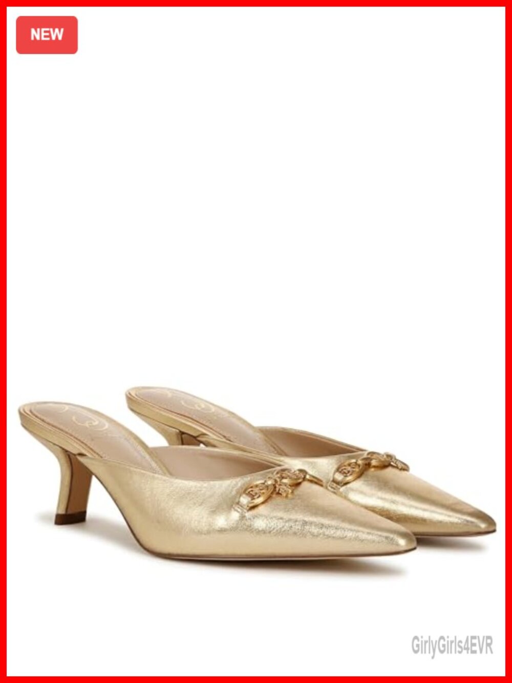 Chain Detail Kitten Heel Pointed Toe Mule Slip-On Pump